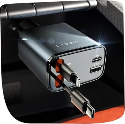 LISEN Retractable Car Charger 4 in 1