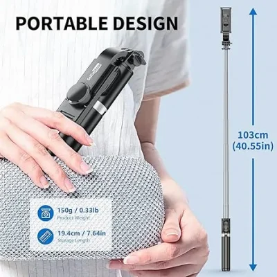Selfie Stick Tripod, All in One Extendable & Portable iPhone Tripod Selfie Stick with Wireless Remote