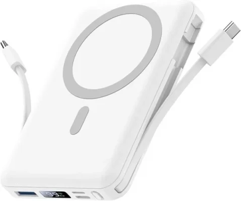 Yiisonger for Magsafe Battery Pack – 10000mAh Portable Charger for Mag-Safe 22.5W PD Fast Charging with Built-in Cables LED Display